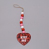 Valentine's Day Theme Schima Wood Beads & Hemp Rope Pendants Decorations HJEW-TAC0012-15-1