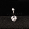 Platinum Plated Body Jewelry Heart Cubic Zirconia Brass Navel Ring Navel Ring Belly Rings AJEW-EE0001-01B-3