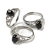 Oval Natural Black Agate Adjustable Rings RJEW-Q818-01P-06B-1