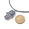 Aquamarine Rhinestone Hamsa Hand with Resin Evil Eye Pendant Necklace for Women NJEW-JN03956-02-5