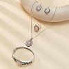 Oval Alloy with Natural Rose Quartz Pendant Necklaces & Dangle Earrings & Cuff Ring & Bangles Sets WG03D09-02-2