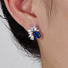 Elegant Sterling Silver Flower with Oval Stud Earrings YV2194-1-1