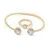 Round Brass Micro Pave Cubic Zirconia Cuff Bangles & Rings Sets for Women SJEW-R002-01G-02-4