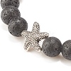 Natural Lava Rock Stretch Bracelet with Alloy Starfish BJEW-JB08192-05-4