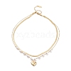 Double Chains Multi Layered Necklaces with Acrylic Pearl Beaded and Heart Charms NJEW-D296-15G-3