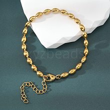 Ion Plating(IP) 304 Stainless Steel Oval Ball Chain Bracelets for Women BJEW-C046-01G