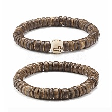 Flat Round Coconut Beads Stretch Bracelets Set BJEW-JB07010