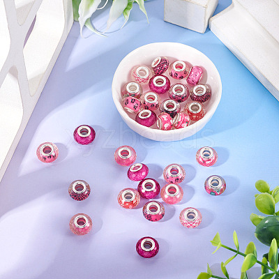 30Pcs Printed Transparent Resin European Beads RESI-TADJ0001-03H-1