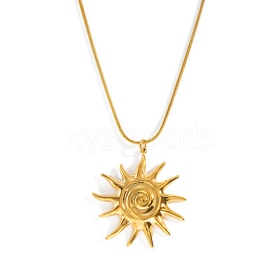 304 Stainless Steel Vintage Sun Spiral Pendant Necklaces for Women WV2737-1