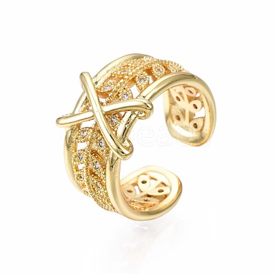 Golden Brass Initial X Cuff Ring RJEW-S045-128-NF-1
