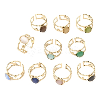 304 Stainless Steel with Glass Cat Eye Cuff Rings for Women RJEW-K309-40C-1