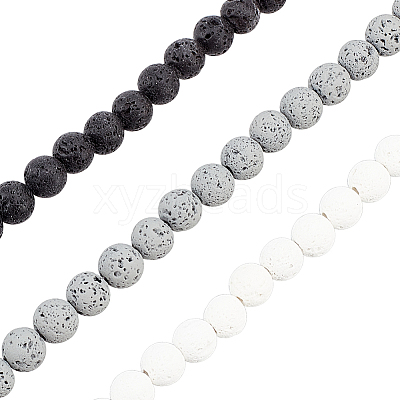 3 Strands 3 Colors Natural Lava Rock Beads Strands G-OC0004-11-1