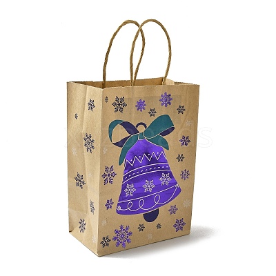 Christmas Theme Blue Printed Kraft Paper Tote Bags with Handles ABAG-B006-04C-1