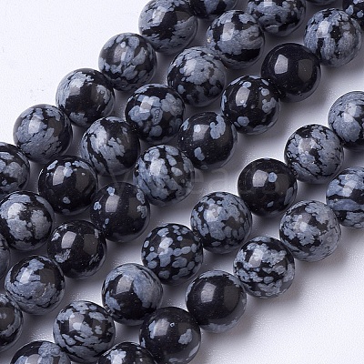 Natural Snowflake Obsidian Beads Strands G-D855-11-8mm-1