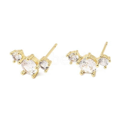 Flat Round Brass Micro Pave Clear Cubic Zirconia Stud Earrings EJEW-C186-03G-1