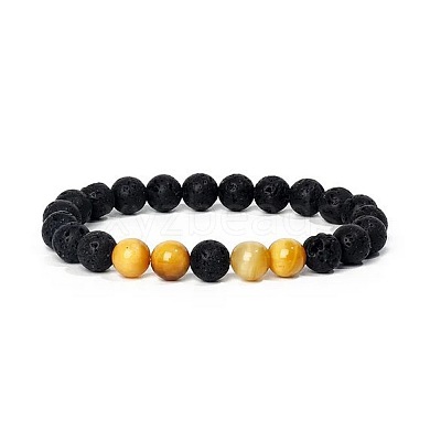 8MM Round Natural Tiger Eye and Lava Rock Yoga Beaded Stretch Bracelets ZG6546-7-1