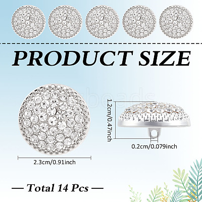 14Pcs 1-Hole Alloy Glass Shank Buttons BUTT-MA0001-16B-S-1