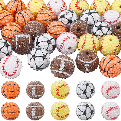 40Pcs 5 Styles Sport Theme Opaque Acrylic Resin Beads MACR-PA0001-05-1