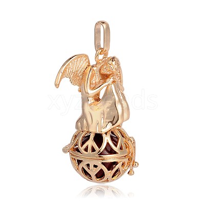 Golden Plated Brass Hollow Round Cage Pendants KK-J249-08G-1