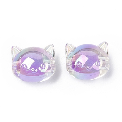 UV Plating Rainbow Iridescent Acrylic Beads OACR-H015-05-1