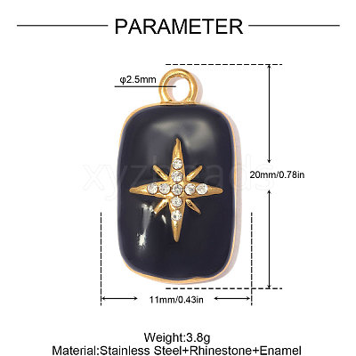 304 Stainless Steel with Black Enamel & Crystal Rhinestone Pendants SA-OY003-03G-1
