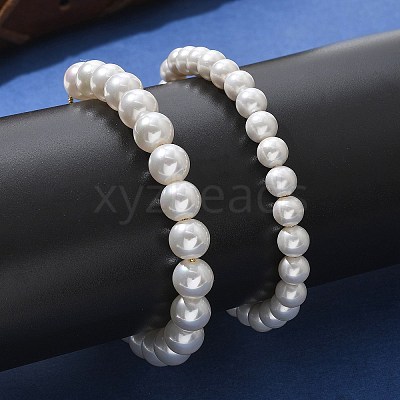 Shell Pearl Beaded Slider Bracelet with Brass Snake Chain BJEW-B066-01B-02-1