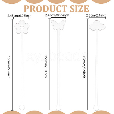 30Pcs 3 Style Transparent Acrylic Stirring Rods TACR-NB0001-30C-1