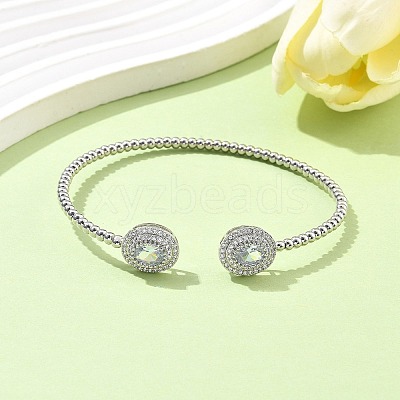 Oval Brass Micro Pave Cubic Zirconia Cuff Bangles & Rings Sets for Women SJEW-R002-03P-01-1