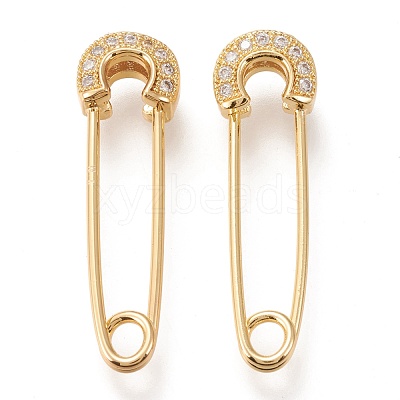 Brass Micro Pave Clear Cubic Zirconia Safety Pins ZIRC-I044-18G-1