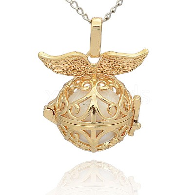 Golden Tone Brass Hollow Round Cage Pendants KK-J237-07G-1