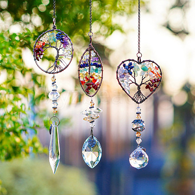 1Pc Wire Wrapped Alloy & Natural Mixed Stone Chips Tree of Life Hanging Suncatchers HJEW-TA0001-45C-1