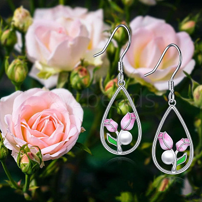 Alloy Enamel Teardrop & Tulip Dangle Earrings WG1F9CE-01-1