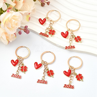 10Pcs Alloy Enamel Clover & Number 2026 & Heart Pendant Decorations KEYC-YW00284-1