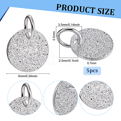 5Pcs 925 Sterling Silver Textured Flat Round Charms with Jump Rings STER-BC0003-98S-1