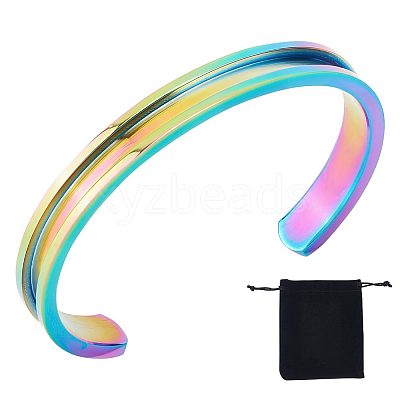 1Pc 304 Stainless Steel Grooved Bangles FIND-UN0043-39M-1