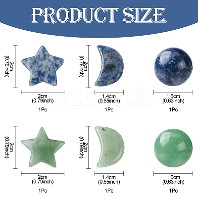 Natural Gemstone Healing Moon & Star & Round Ornaments AJEW-FS0001-12A-1