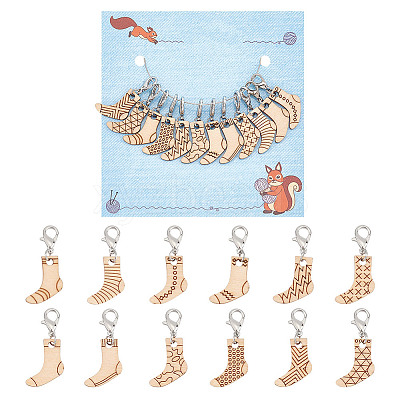 12Pcs 12 Style Sock Pendant Locking Stitch Markers HJEW-AB00645-1