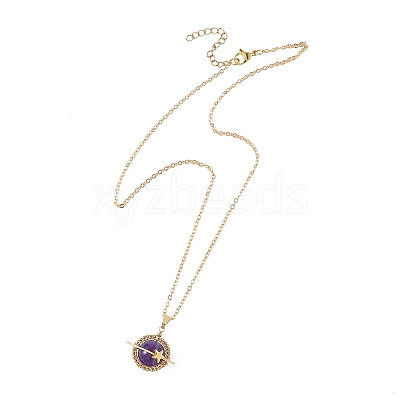 Natural Amethyst Copper Wire Wrapped Planet Pendant Brass Cable Chain Necklaces for Women NJEW-TA00260-02-1