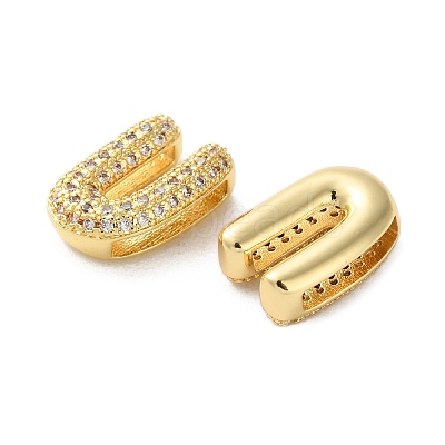 Rack Plating Brass Micro Pave Cubic Zirconia Slide Charms KK-C084-34G-U-1