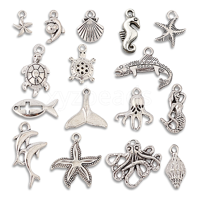 64Pcs 16 Style Ocean Tibetan Style Alloy Pendants FIND-SC0016-65-1