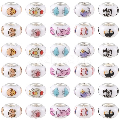 60Pcs 10 Styles Opaque Resin European Beads RPDL-YW0001-21-1