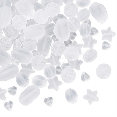 100Pcs 5 Style Transparent Frosted Acrylic Beads FACR-PJ0001-02-1