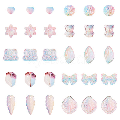 64Pcs Gradient Color Transparent Glass Beads GLAA-TA0003-48F-1