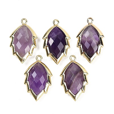 Natural Amethyst Faceted Leaf Pendants G-I375-04G-11-1
