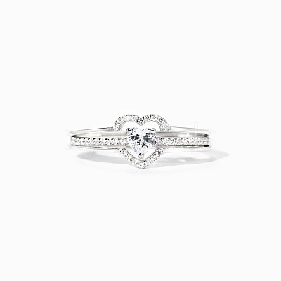 2Pcs Heart 925 Sterling Silver Micro Pave Clear Cubic Zirconia Finger Rings for Women FS-WG4005F-06-1