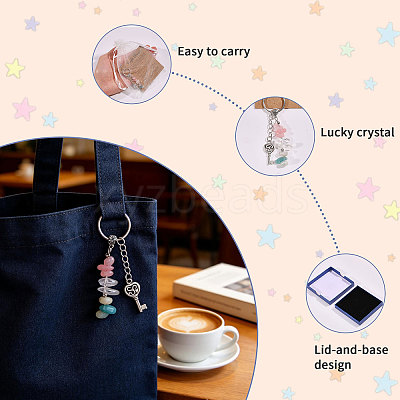 1Pc Gemstone Chip with 201 Stainless Steel Charm Keychains KEYC-CO0001-01A-1