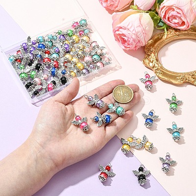 48Pcs 12 Colors Glass Pendants PALLOY-YW00051-1
