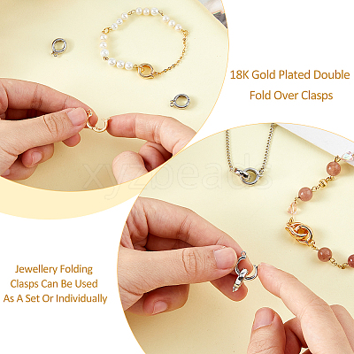 4Pcs 2 Colors Brass Double Fold Over Clasps FIND-FH0010-40-1