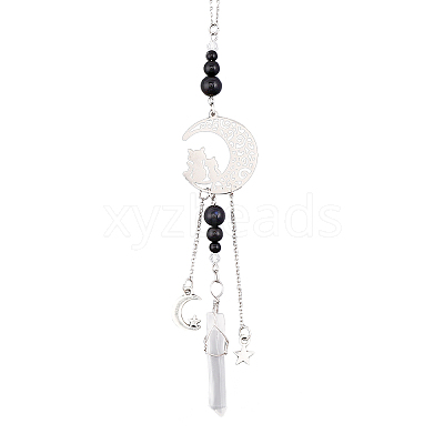 Natural Black Onyx Pendant Decorations PALLOY-PH01588-1