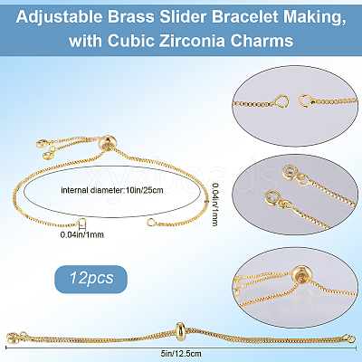 12Pcs Rack Plating Adjustable Brass Slider Bracelet Making KK-SP0001-80G-1